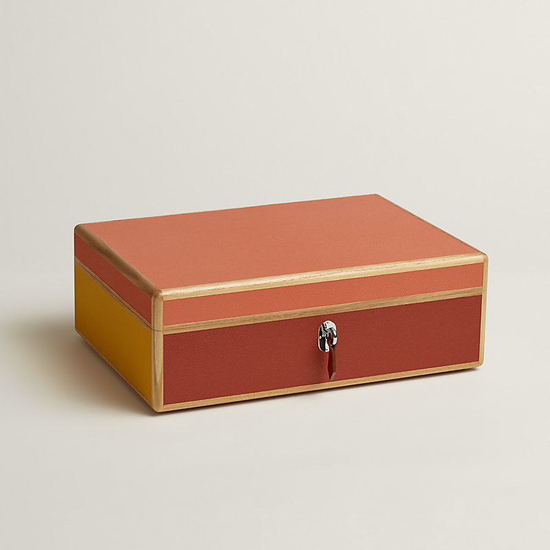 Amalthee Tricolore watch and cufflink box, large model | Hermès